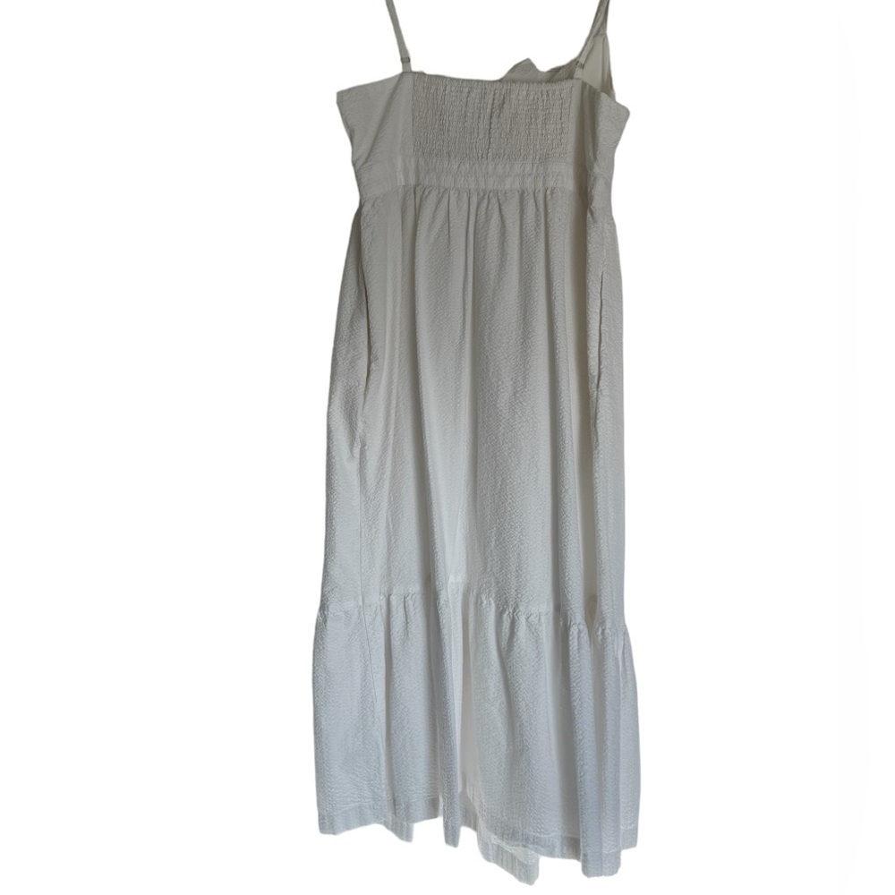 LIKE NEW J.Crew White Seersucker Honeymoon/Bridal tie-front cutout midi dress - Picture 4 of 8